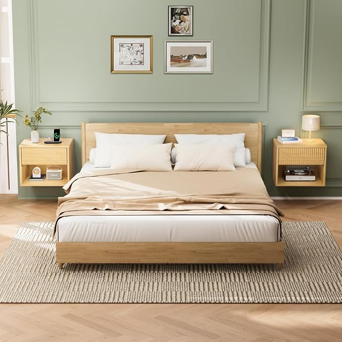 VINGLI Floating Nightstand Fluted Night Stand 1 Drawer Bed Side Table, Storage Oak Nightstand with Drawers, Wood Night Stand End Table for Bedroom, 15.75" W x 11.81" D x 12.83" H - Image 7