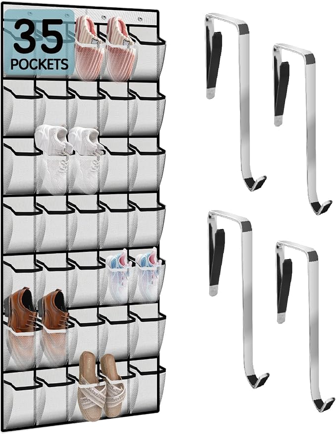 Kotkn 35 Compartment Over The Door Storage - Breathable Mesh Hanging Organizer with Large Pockets, Space Saving Design for Men & Women's Footwear, Closet, Bedroom ???White??? by Unknown