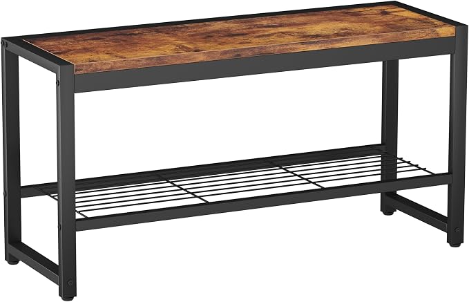 HOMEFORT Shoe Bench, Modern Industrial Shoe Storage Bench, Entryway Bench with Mesh Shelf and Sturdy Metal Frame, Metal Shoe Rack Bench for Hallway, Mudroom, Living Room, Rustic Brown by HOMEFORT