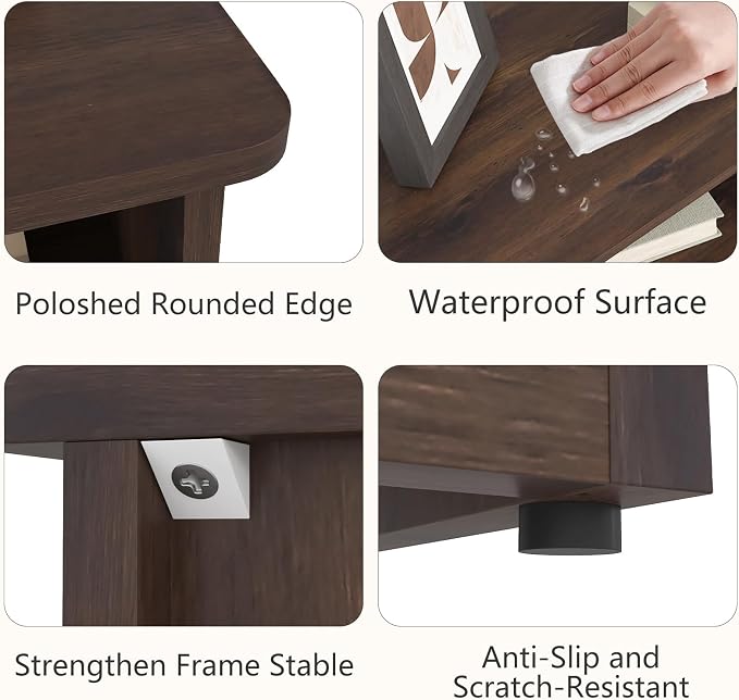 Night Stand with Charger Station, Modern Nightstand with USB Type-C Ports and AC Outlets, Large Bedside Table with Drawer and Open Storage, Wooden End Table for Bedroom (Brown, 1 Drawer) - Image 7