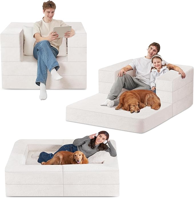 Futon Sofa Bed with Pillow, 3-in-1 Sleeper Sofa Bed with Removable Cover, Convertible Floor Sofa Bed, No Assembly Boneless Couch for Living Room, Bedroom