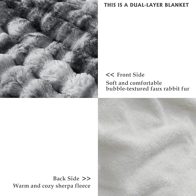 50x60 Inches Ultra-Soft Fuzzy Faux Fur Plush Throw Blanket - Thick, Warm Sherpa for Couch, Sofa, Bedroom, Camping - Decorative Blanket for Cozy Warmth, Bubble Light Grey Tie Dye