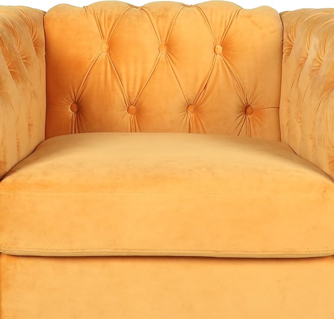 LEVNARY Velvet Chesterfield Armchair, Modern Sofa Chair with Button Tufted Backrest, Tufted Upholstered Rolled Chair for Home Reading Room (Yellow)