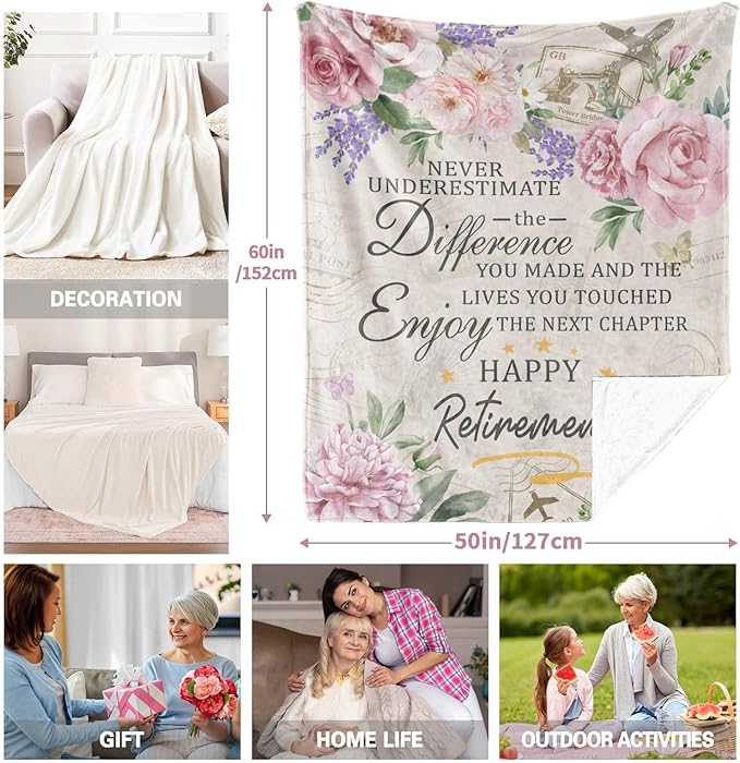 Retirement Gift for Woman, Retirement Blanket for Women/Men, Farewell Gifts for Coworkers, Going Away Goodbye Present for Mom Teacher Nurse Throws Blankets 60"x50"