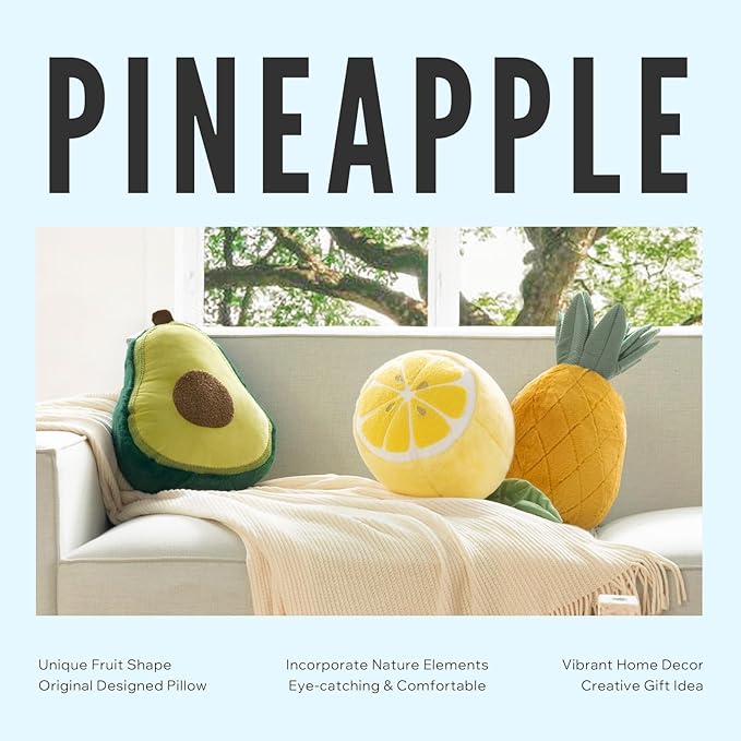 Phantoscope Fruit Shaped Pillows Series Pineapple Shaped Throw Pillow, Fun Home Decor of Fruit Themed Shaped Cushions, Decorative Shaped Pillow for Couch Bed and Chair, Yellow,9.5 x11.5 Inches
