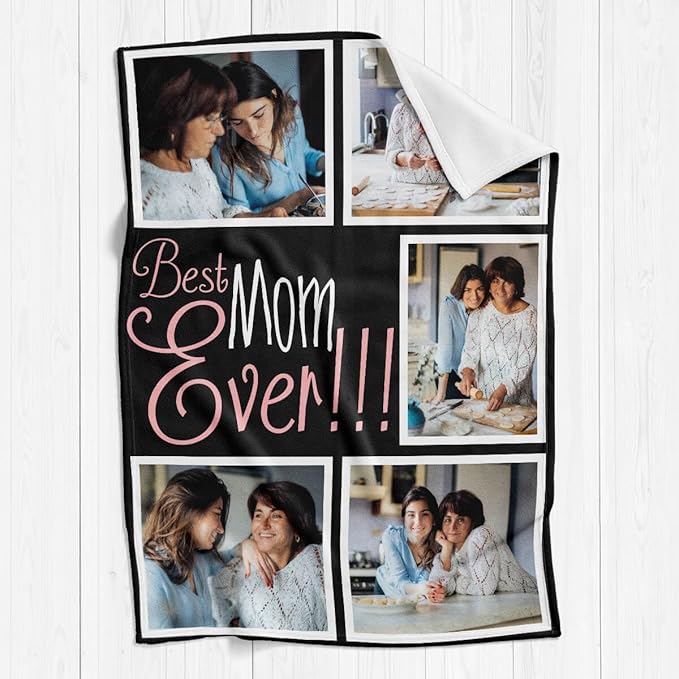 inkArts Custom Mom Blanket with 5 Photos Personalized Blanket with Pictures Customized Throw Gifts for Mom Grandma Photo Throw Blanket for Birthday Mother's Day, 15 Colors Available