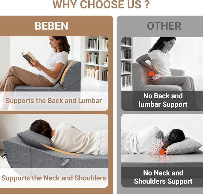 BeBen Folding Sofa Bed Chair, Convertible Sleeper Chair Futon Couch, Foldable Boneless Floor Lounger Sofa, Single Foam Chair Bed for Small Spaces, Dorm, Guest Room, Living Room, Apartment, Grey