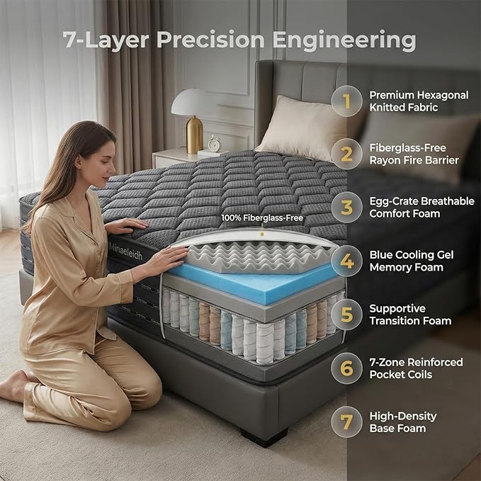 Queen Size Mattress 12 Inch, Medium Firm Boxed Hybrid Mattress, Cooling Gel Memory Foam & Motion Isolation Pocket Coils, 350lbs+ Edge Support, Fiberglass-Free, 365-Night Trial, for Couples, Families