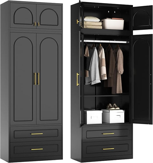 Polup Metal Armoire Wardrobe Cabinet, 86" Tall Wardrobe Closet with Doors, Black Clothing Storage Cabinet with Hanging Rod, Large Armoire for Bedroom, Office, School, Gym