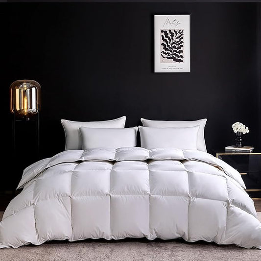 Ousidan Goose Feather Down Fiber Comforter King Size,100% Organic Cotton Duvet Insert,All-Season Luxury Duvet Insert with Baffle Box Design, 700+Fill Power Hotel Collection Bedding Comforter