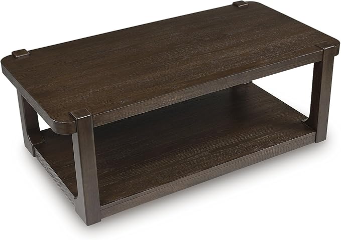 Signature Design by Ashley Breckington Contemporary Coffee Table with Lower Shelf and Casters, Dark Brown