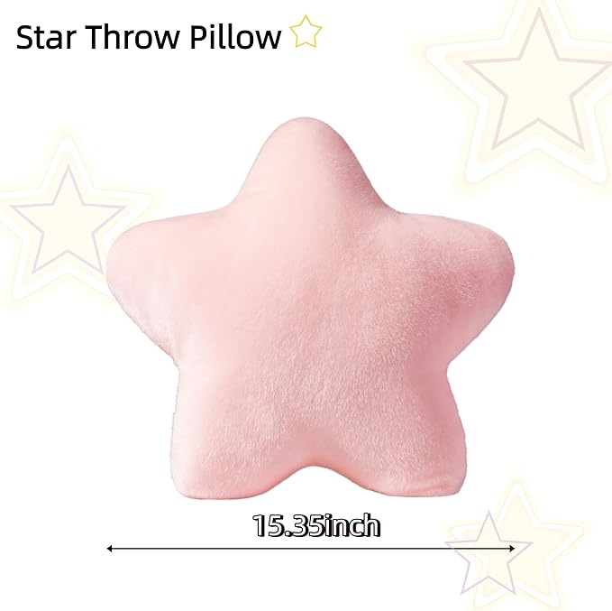2PCS Star Pillow Set, 15.35’’ Cute Pink White Decorative Star Shaped Throw Pillows for Bed Couch, Aesthetic Soft Faux Plush Pillow Cushion for Room Bedroom Decor Sofa Chair (Pink&White)