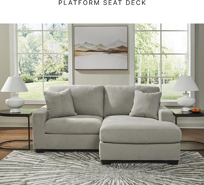 Signature Design by Ashley Ammon Contemporary Anti Sag Sofa Chaise with Loose Seat Cushion and 2 Accent Pillows, Light Gray