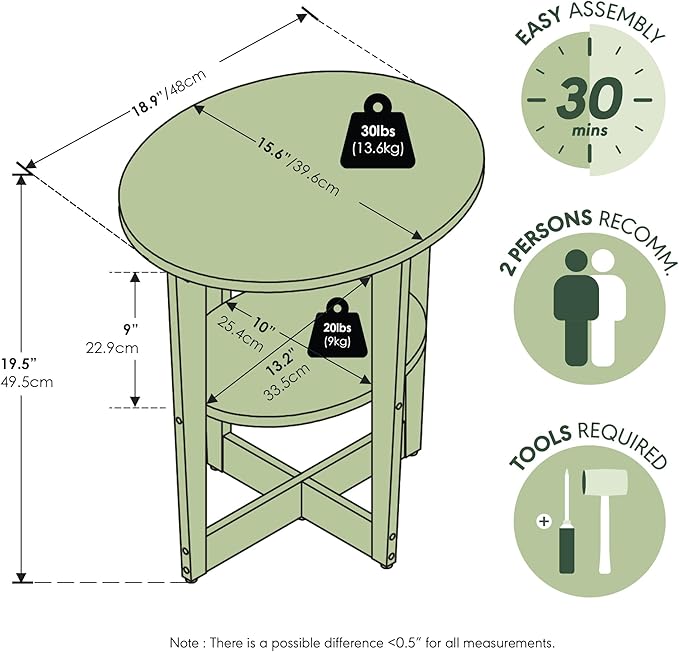 Furinno JAYA Side Table, 2-Tier Round Modern End Table with Oval Tabletop, Night Stand, Bedside Table with Open Shelf, for Living Room, Bedroom, Walnut - Image 3