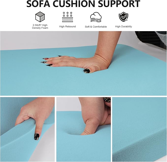 Couch Cushion Support for Sagging Seat,20"X20"X2" High Density Foam Sofa Cushion,Arched Furniture Seat Under Cushion Sag Repair for Loveseat,Blue Set of 2
