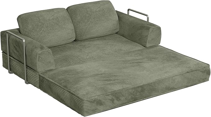 Homall 4-in-1 Convertible Sofa Bed, Oversized Boneless Couch with 4 Frame Kits and Removable Armrests, Corduroy Sleeper Sofa with 2 Pillows for Small Space, No Assembly Required (Green)