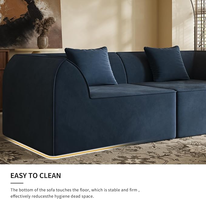 KEIKI 98.43'' Sofa Bed with Rectangle Pillow & Cushions, 2-Seater Convertible Chair, Folding Memory Foam Floor Couch & Sleeping Mattress, Modern Fabric Sleeper Sofa for Bedroom & Living Room, Blue