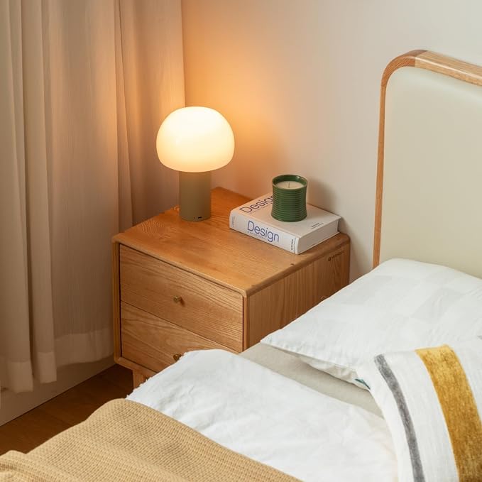 100% Solid Wood Nightstand Set of 2, Oak Nightstands, Mid Century Modern Night Stand, Natural Wood Nightstands with 2 Drawers, Small Bedside Table for Bedroom(19.69" H) - Image 2