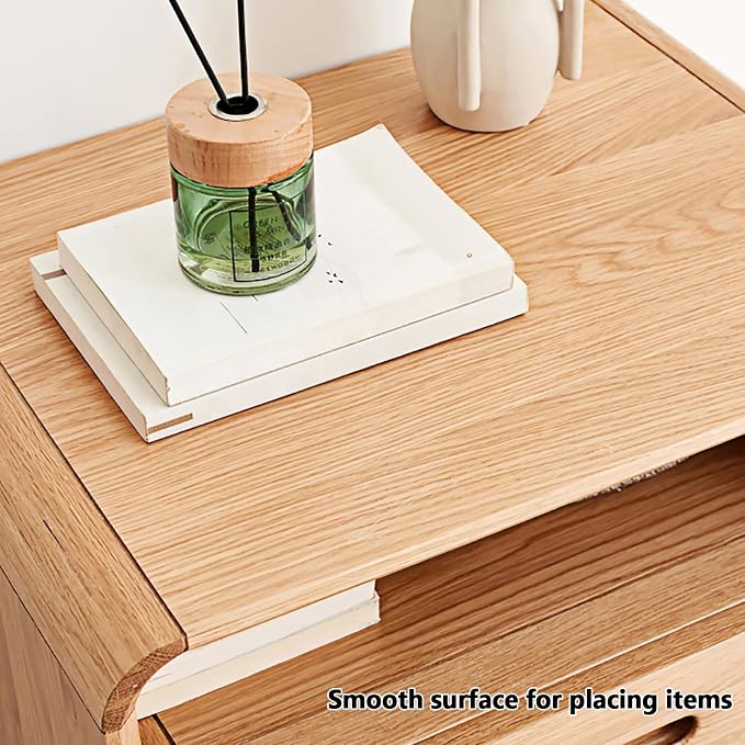 Solid Wood Nightstand, Mid Century Modern Small Nightstand with Two Drawers, Small Night Stand with Open Shelf, Oak Bedside Table for Bedroom, Dorm(Natural Wood Color) - Image 5
