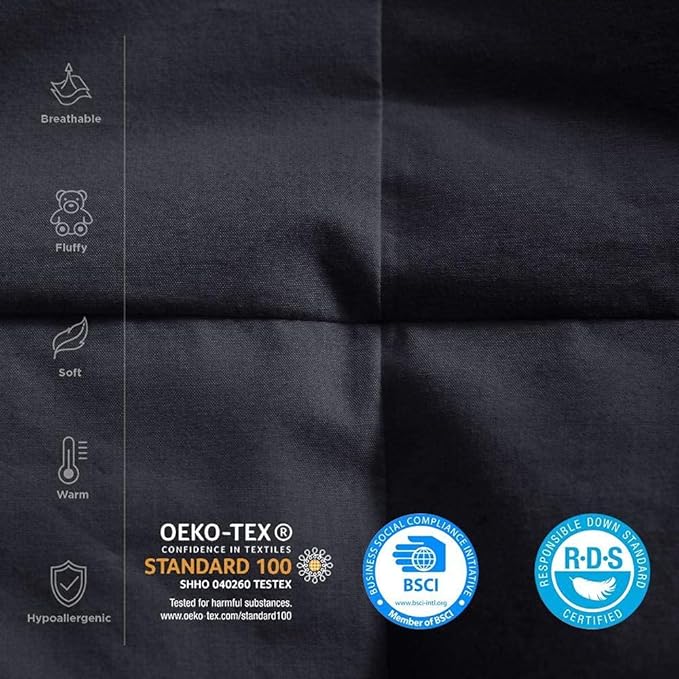 Luxurious King/California King Goose Down Comforter, Unique Black Solid, 600 Thread Count, 100% Egyptian Cotton Cover, 75 Oz Fill Weight, 750 Fill Power