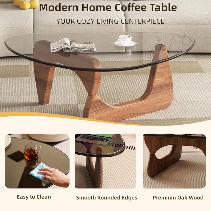 Modern Glass Coffee Table for Living Room, Small mid Century Coffee Table, Stylish Coffee Tables Suitable for Bedroom Living Room Reception Office Tables (Natural, Large)