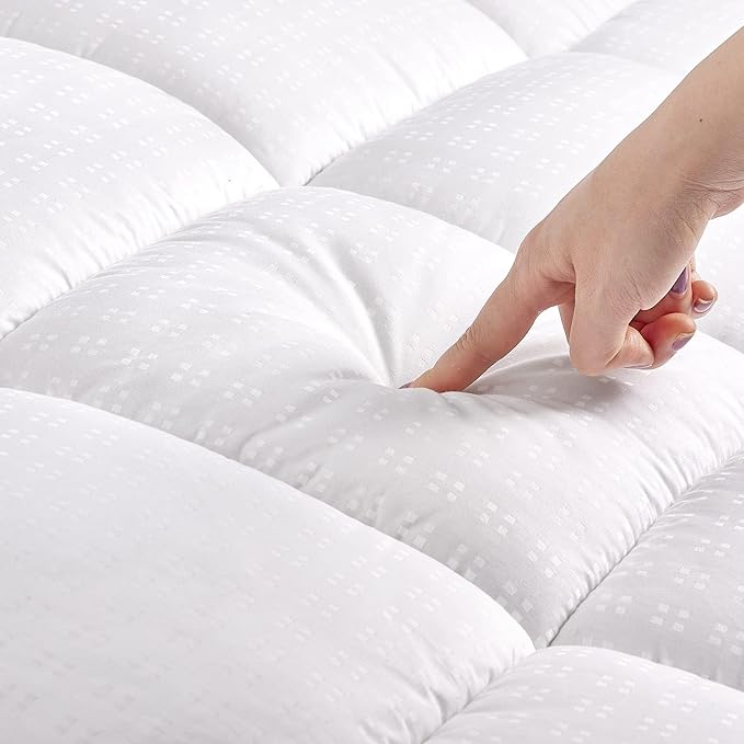 SLEEP ZONE Twin XL Cotton Mattress Topper, Ultra Fluffy Soft Mattress Pad Pillowtop Cooling Mattress Cover Fits 8-21 inch Deep Pocket, White