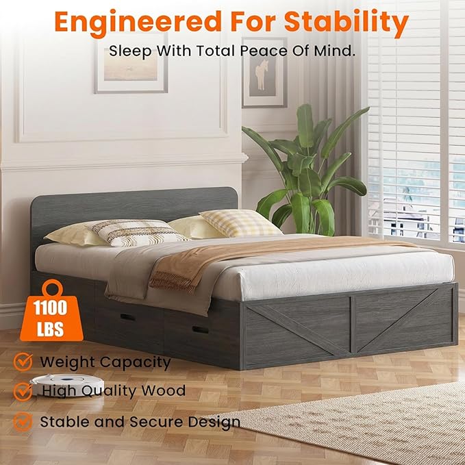 CECER Murphy Bed Queen with Mattress Include，Queen Size Murphy Bed with Storage Drawers，Multi-Functional Desgin that Converts to Sofa Set for Small Spaces/Guest Room/Bedroom（Grey）