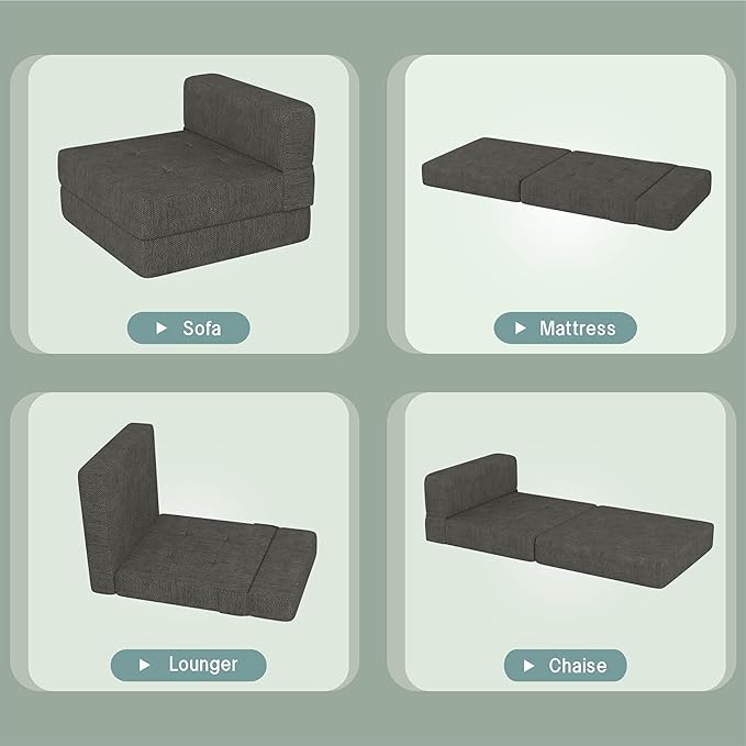 ZeeFu Foldable Couch Bed - Memory Foam Futon, Convertible Sleeper for Living Room/Dorm/Guest/Office/Caravans/Studio