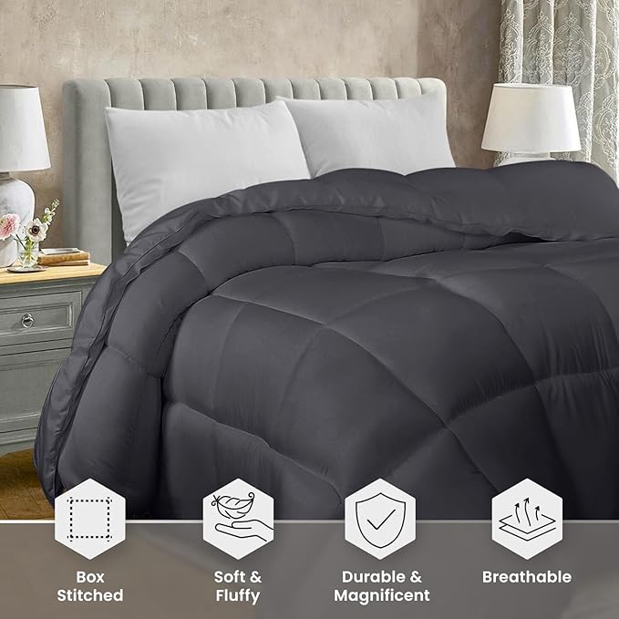 Utopia Bedding King Comforter Duvet Insert, Quilted Grey Comforter with Corner Tabs, Box Stitched Down Alternative Comforters King Size 90 x 102 inches