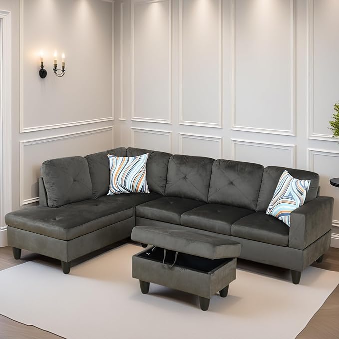 FONTOI L Shaped Sectional Couch Sofa, Modern Couches for Living Room, Comfy 4 Seat Modular Sectional Sofa with Ottoman Storage for Bedroom Apartment, Coffee