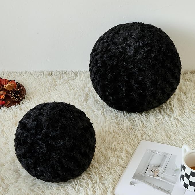 Ball Pillow, Decorative Round Pillow for Couch n, Circle Throw Pillows, Perfect Ball Pillows for Couch, Stylish Decorative Pillows, Versatile Round Throw Pillow (Black, Medium-11.8 Inches)
