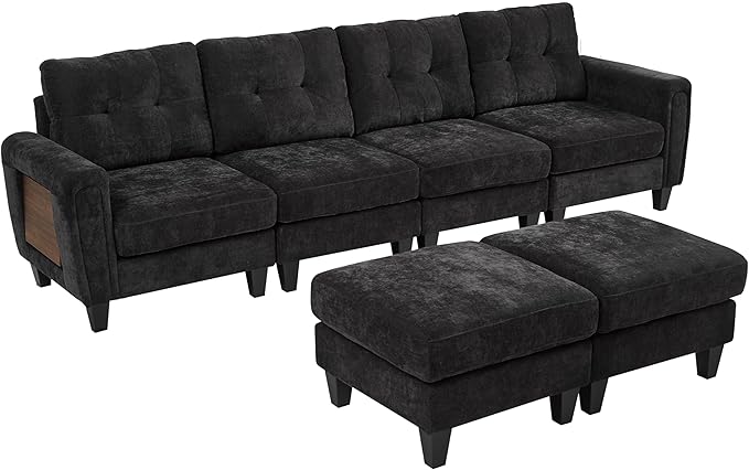 ERYE 115-Inch U-Shaped Modular Sectional Sofa Include 2 Ottomans and 4 Seat, Comfy Chenille Upholstered Tufted U Shaped Sectional Couch W/Coffee Table and USB-C Ports