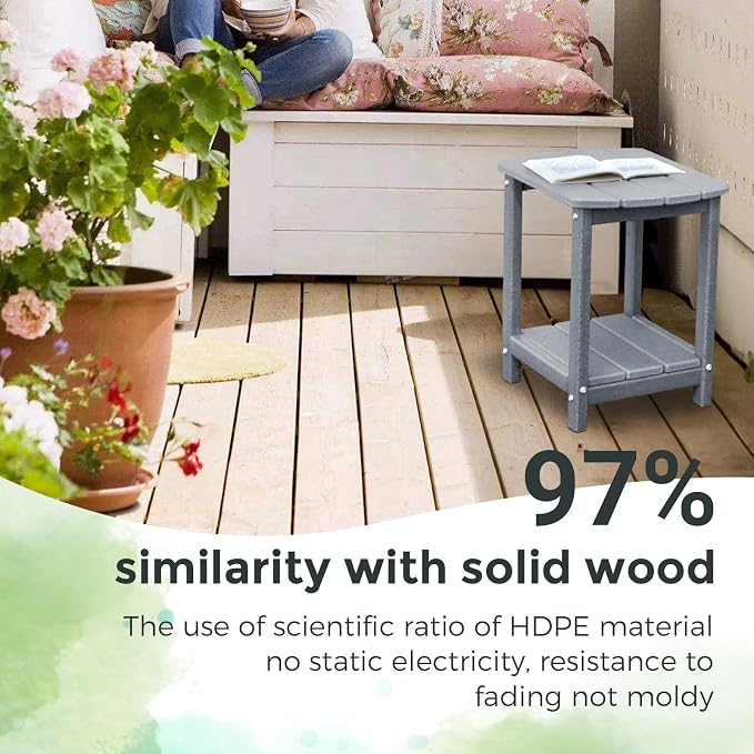 Adirondack Square Outdoor Side Table,2-Tier Storage Patio Side Table, HDPE End Tables for Backyard Pool Porch Garden Lawn - Image 4
