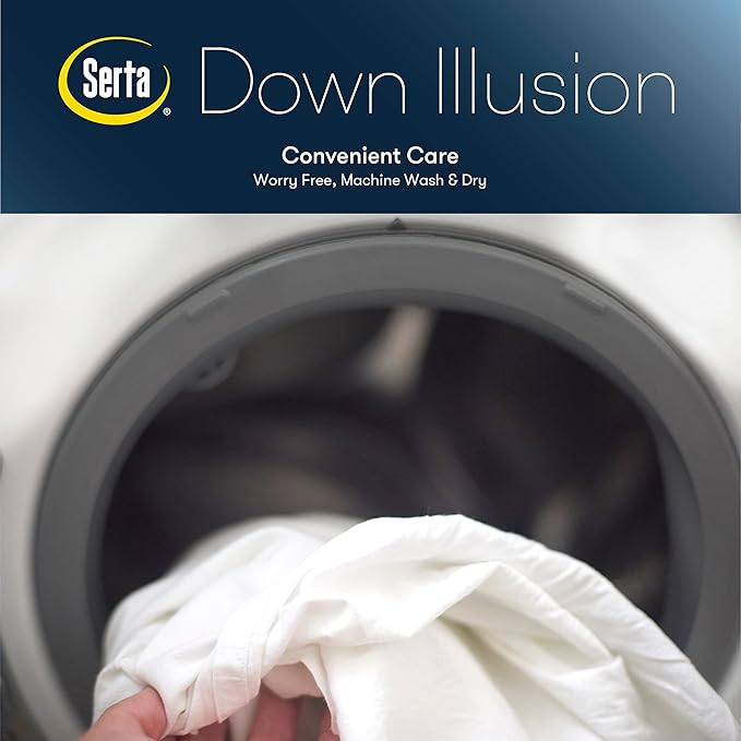 Serta Down Illusion Lightweight Hypoallergenic Down Alternative Comforter with Corner Loops, King/Cal King, White