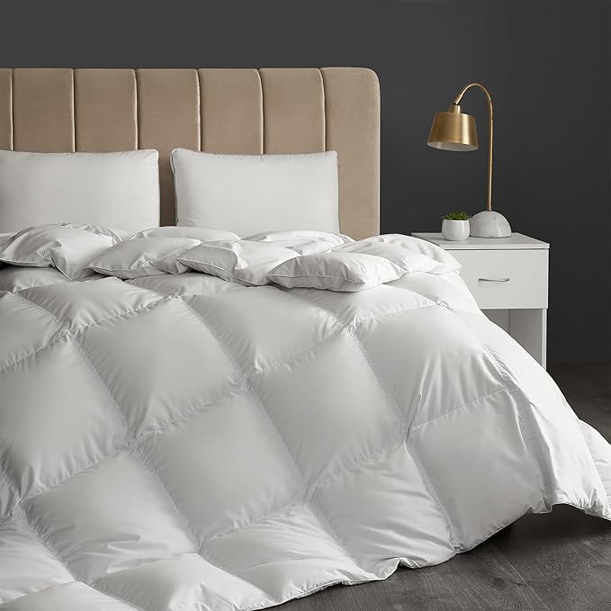 Hotel Grand White Goose Down Fiber Comforter Full Queen Size - All Season Fluffy Hotel Collection Duvet Insert Queen Medium Warmth Comforter with 1cm Breathable Panel, 90" x 90"