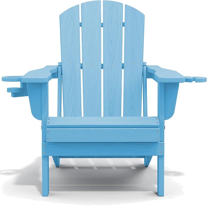 SERWALL Adirondack Chair with Cup Holders - Composite Adirondack Chairs HDPE Outdoor Chairs All Weather Use- Light Blue - Image 11