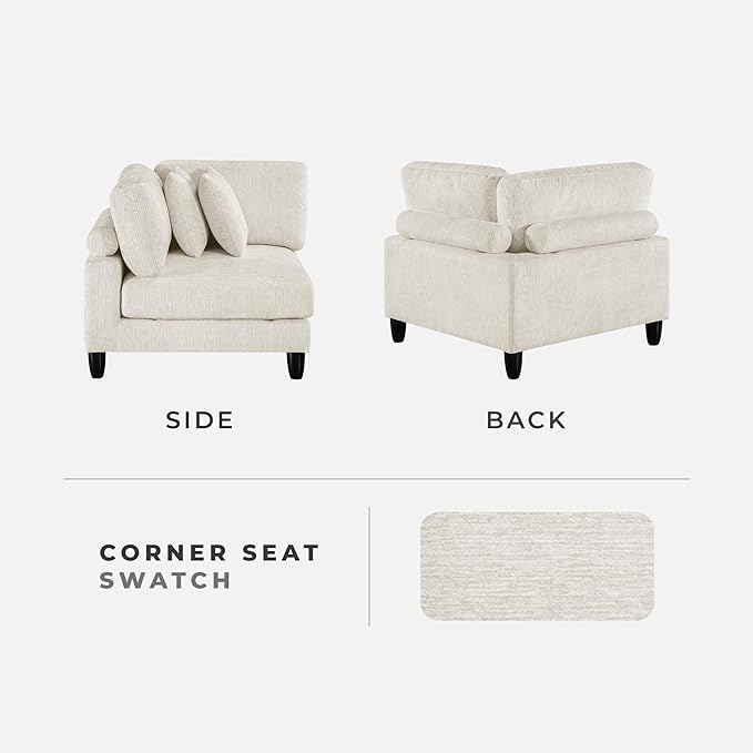 Lexicon Modular Sectional Sofa for Living Room, Microfiber Upholstery Corner Seat with 2 Pillows, Units of Modular Sectional Couch, Upholstered Chair for Customizable Sectional Sofa Couch, Beige