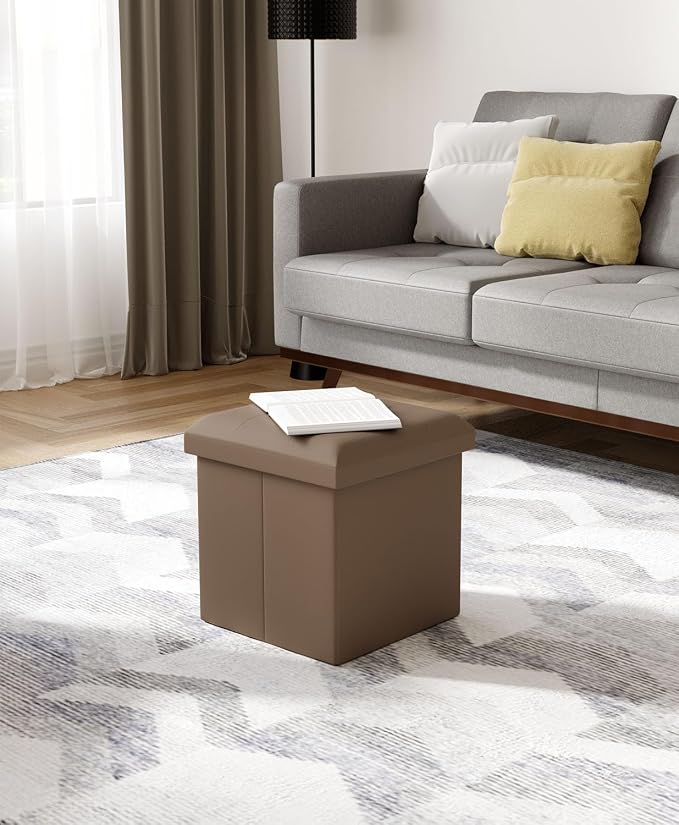 OS MOTOR Folding Storage Ottoman Bench, Multi-Functional Ottoman Foot Rest, End of Bed Bench, Storage Chest for Living Room, Bedroom, Hallway, Entryway, Holds Up to 300 lbs (Brown, 15 Inches) - Image 7