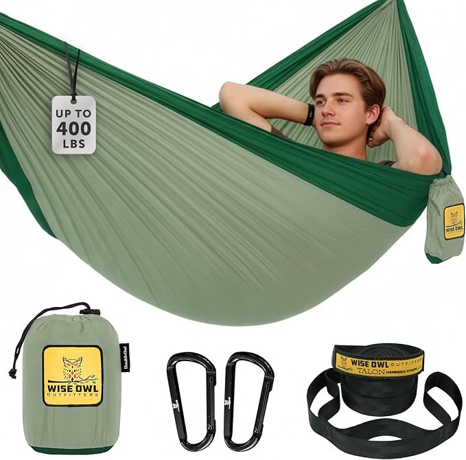 Wise Owl Outfitters Camping Hammock – 500lbs Portable Hammock with Tree Straps - Travel, Backpacking, Hiking, Outdoors Camping Gear - Single or Double by WiseOwlOutfitters