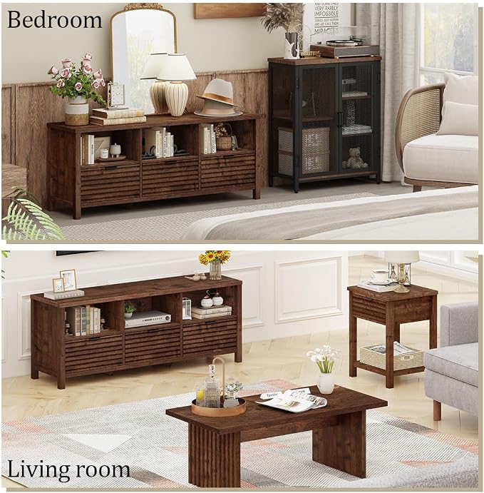 BON AUGURE TV Stand, Mid Century Modern Media Console for 65/55/50 Inch TVs, Wood Fluted Entertainment Center with Storage for Living Room, Bedroom (Rustic Oak) - Image 7