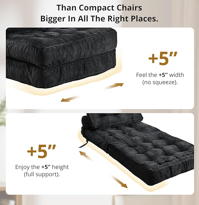Folding Sofa Bed, Convertible Sleeper Chair with Pillow, Foldable Mattress with Back Support, Portable Floor Sofa Lounge for Living Room Bedroom Dorm