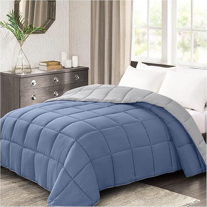 Homelike Moment Comforters Queen Size - Blue Duvet Insert Down Alternative Bed Queen Comforter, Lightweight Bedding Comforters Full Size Quilted Soft All Season Reversible Blue/Grey