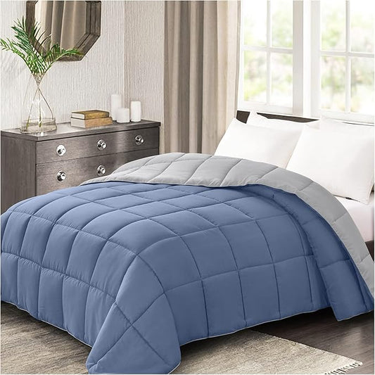 Homelike Moment Oversized Queen Comforter - Blue Duvet Insert Down Alternative Bed Comforter, Lightweight Bedding Comforters Oversize Queen Quilted Soft All Season Reversible Blue/Grey