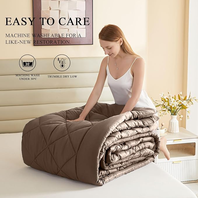 Oversized King Comforter, Extra Large King Size Comforter Oversized, All Season Soft Quilt Down Alternative Duvet Insert with 8 Corner Tabs(120x128, Brown)