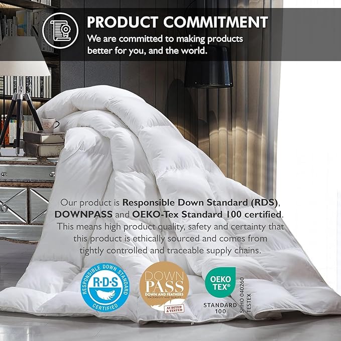 Luxurious Palatial King/Super King Goose Down Comforter, 120 X 90 inches, Unique White Solid, 600 Thread Count, 100% Egyptian Cotton Cover, 85 Oz Fill Weight, 750 Fill Power
