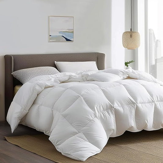 Serta Down Fiber Comforter Twin Size-Lightweight Duvet Insert, Luxury Fluffy Bed Comforter 100% Cotton 300 Thread Count Shell, Down Feather Fiber 500 Fill Power with Corner Taps, White 68x90inch