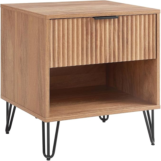 Manhattan Comfort Dumbo Modern Nightstand 1.0 with 1 Drawer and Metal Feet | Splayed Gold Legs | Vertical Ribbed Design | No Tool Assembly Storage for Bedroom & Living Room, Set of 2, Golden Brown - Image 8