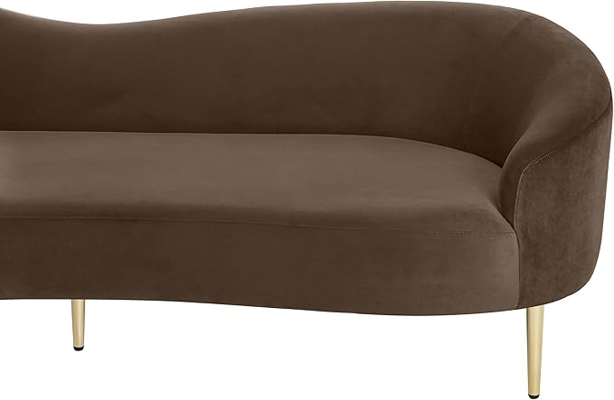 Meridian Furniture 659Brown-S Ritz Collection Modern | Contemporary Upholstered Sofa with Rich Brown Velvet, Gold Metal Legs, Curved Contemporary Design, 85.5" W x 31.75" D x 30.5" H, Brown