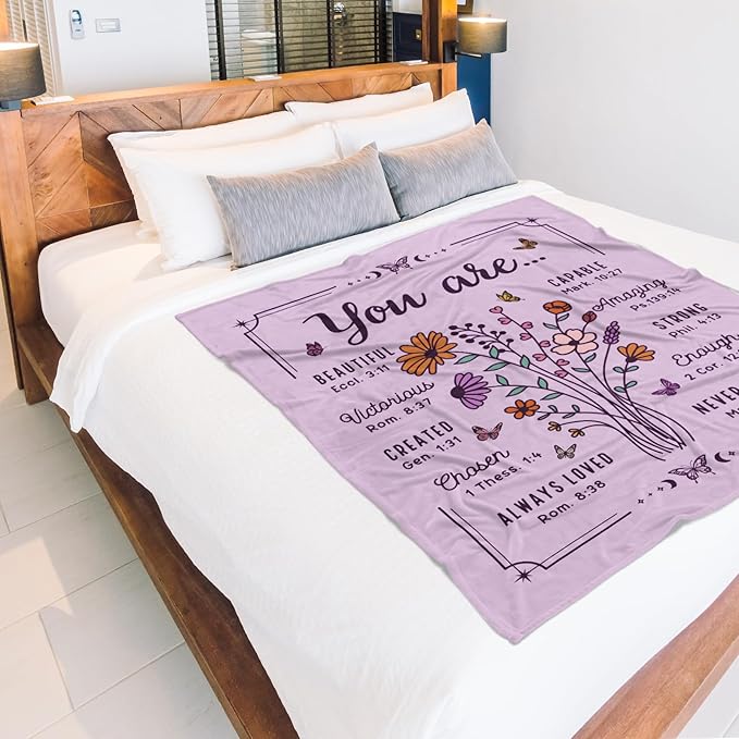 Christian Gifts for Women, Christian Floral Throw Blanket, Birthday Religious Gifts for Women Friendship, Inspirational Scripture Faith Gift for Friend, Sister, Mom, Daughter (50'' x 60'', Purple)
