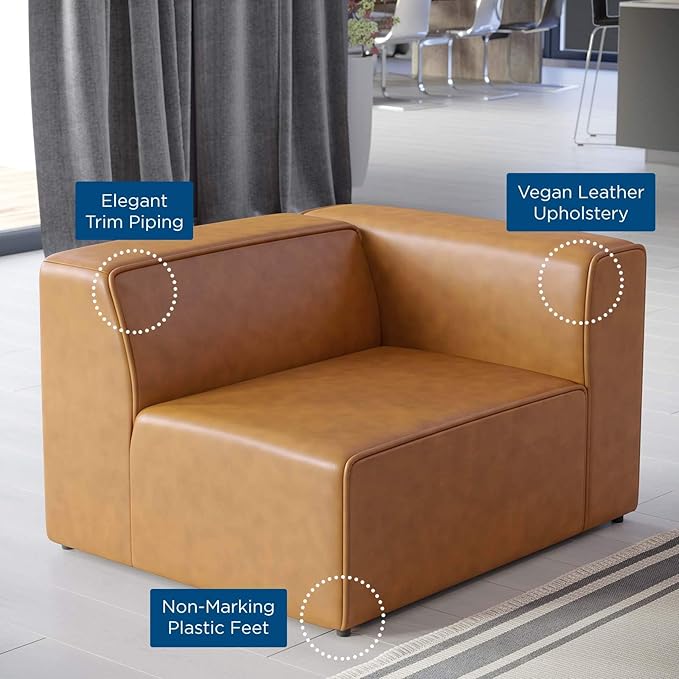 Modway Mingle Vegan Leather Sectional Sofa Right-Arm Chair in Tan